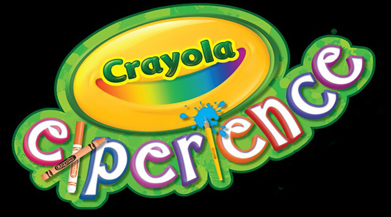 A bright, colorful Crayola Experience logo with rainbow letters, crayons, and a paintbrush invites kids to a fun, hands-on creative adventure.