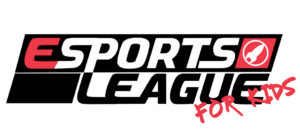 The Esports League logo in black with red accents and "FOR KIDS" written in red marker style.