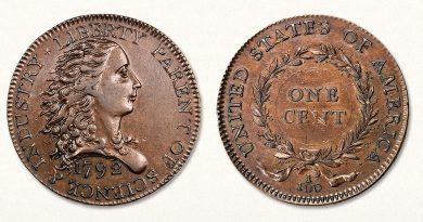 Two sides of a very old U.S. penny from 1792 with a lady’s face on one side and the words “One Cent” on the other.